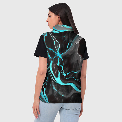 Женский жилет Голубые флюиды на чёрном фоне / 3D-Черный – фото 4