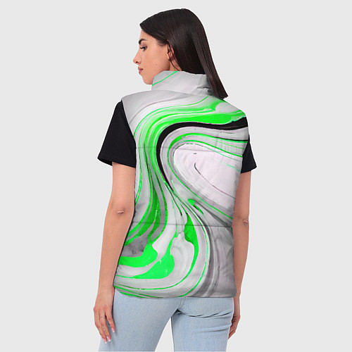 Женский жилет Волнистые чёрно-зелёные линии на белом фоне / 3D-Светло-серый – фото 4