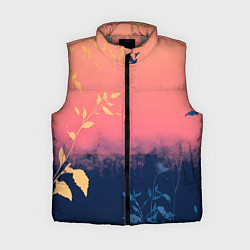 Женский жилет Листья на сине-розовом фоне - нейросеть, цвет: 3D-светло-серый