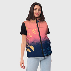 Женский жилет Листья на сине-розовом фоне - нейросеть, цвет: 3D-светло-серый — фото 2
