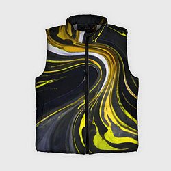 Женский жилет Волнистые бело-жёлтые линии на чёрном фоне, цвет: 3D-светло-серый