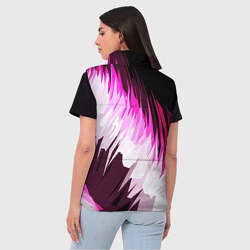 Женский жилет Бело-розовые острые полосы на чёрном фоне / 3D-Черный – фото 4