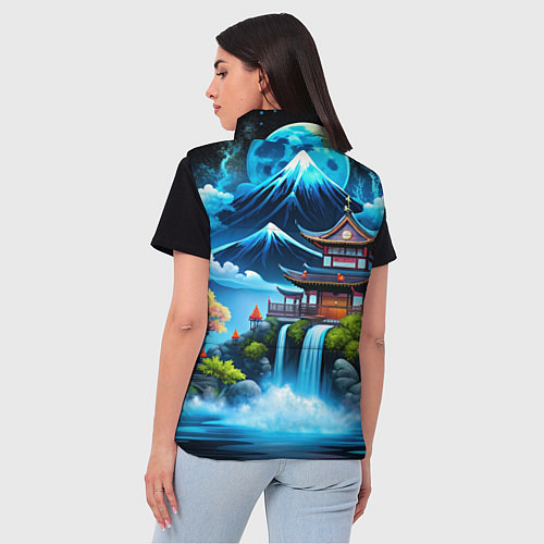 Женский жилет Водопад и горы Японии / 3D-Черный – фото 4
