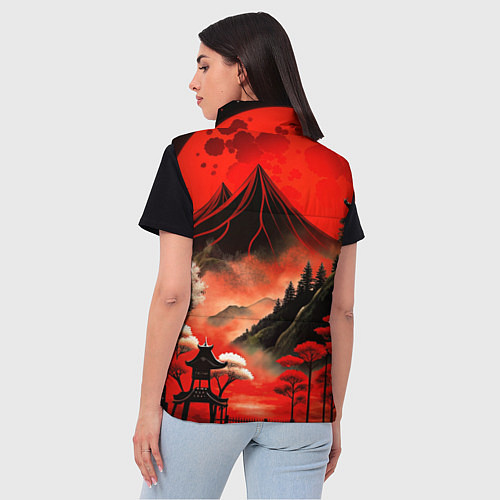 Женский жилет Япония природа в красном цвете / 3D-Черный – фото 4