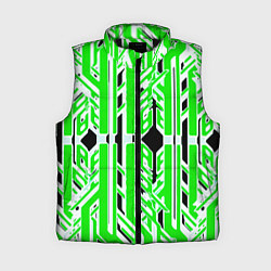 Женский жилет Бело-зелёные техно полосы на чёрном фоне, цвет: 3D-черный