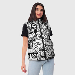 Женский жилет Black and white doddle monsters, цвет: 3D-светло-серый — фото 2