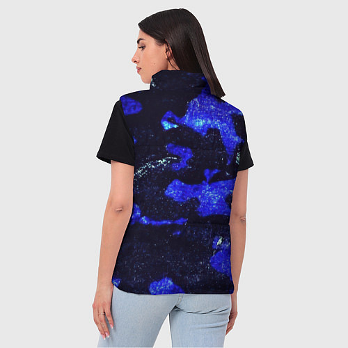 Женский жилет Синий потертый камуфляж и герб РФ / 3D-Черный – фото 4