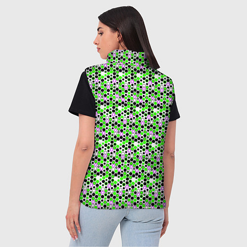 Женский жилет Киберпанк шестиугольники зелёные / 3D-Черный – фото 4