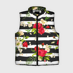 Женский жилет Красные розы на черных полосках, цвет: 3D-черный