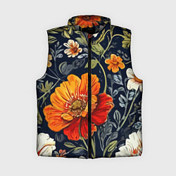 Женский жилет Маки и пионы старинный паттерн, цвет: 3D-светло-серый