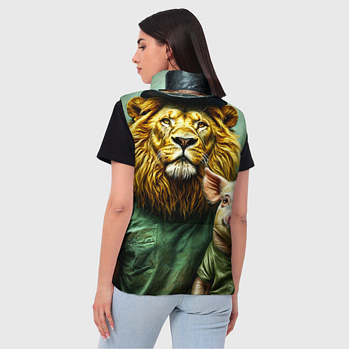 Женский жилет Лев со свиньей / 3D-Черный – фото 4