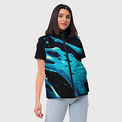 Женский жилет Синие волны краски на черном, цвет: 3D-светло-серый — фото 2