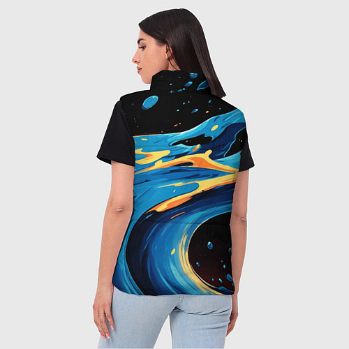 Женский жилет Синяя волна из красок / 3D-Черный – фото 4