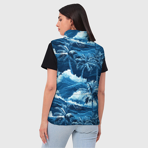 Женский жилет Пальмы и волны - голубые оттенки паттерн / 3D-Светло-серый – фото 4