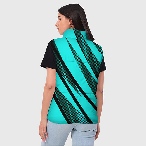 Женский жилет Неоновый голубой с чёрным абстракция с полосами / 3D-Черный – фото 4