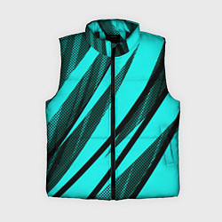 Женский жилет Неоновый голубой с чёрным абстракция с полосами