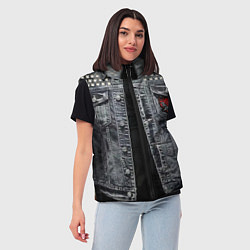 Женский жилет Джинсовка с татуировками самурай киберпанк, цвет: 3D-черный — фото 2