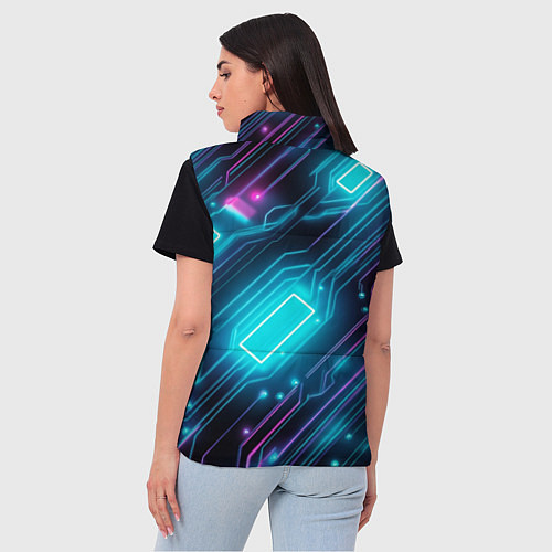 Женский жилет Неоновый узор киберпанк микросхемы / 3D-Черный – фото 4