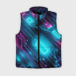 Женский жилет Неоновый узор киберпанк микросхемы, цвет: 3D-черный