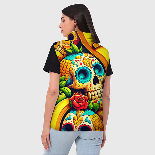 Женский жилет Colorfull skulls and bananas - pop art pattern / 3D-Красный – фото 4