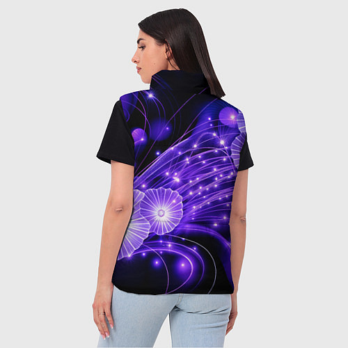 Женский жилет Силуэты цветов на темном фоне - фиолетовое свечени / 3D-Черный – фото 4