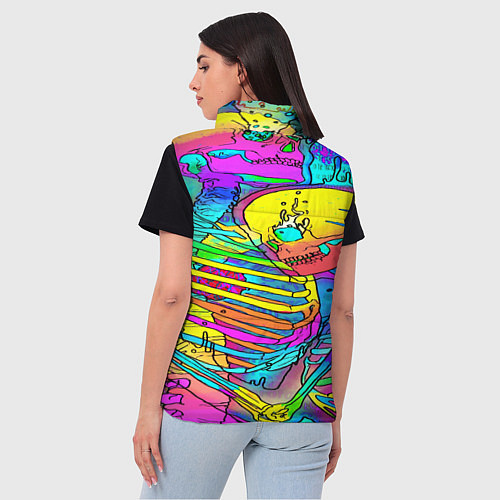 Женский жилет Черепа неоновые краски / 3D-Черный – фото 4