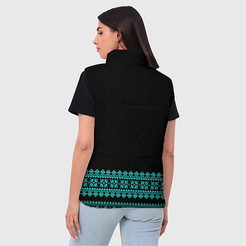 Женский жилет Славянские узоры и орнамент голубой - вышиванка ру / 3D-Черный – фото 4