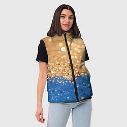 Женский жилет Золотистые блестки и синий низ, цвет: 3D-черный — фото 2