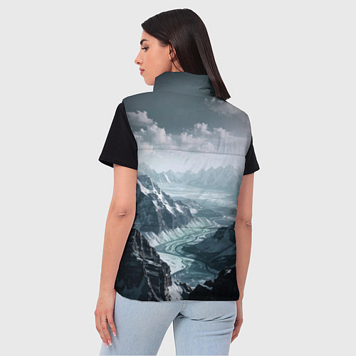 Женский жилет Река горный пейзаж дымчатый синий / 3D-Черный – фото 4