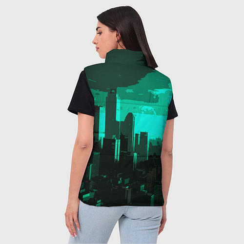 Женский жилет Стилизованный город бирюзовый / 3D-Черный – фото 4