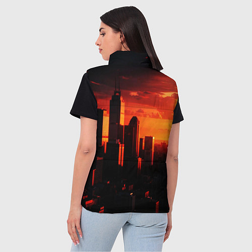 Женский жилет Стилизованный город оранжевый закат / 3D-Черный – фото 4