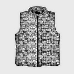 Женский жилет Белые ромашки на клетчатом черно белом фоне