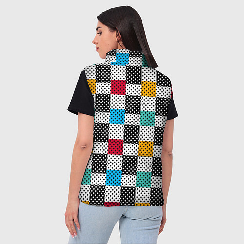 Женский жилет Узор в горошек пэчворк разноцветный / 3D-Черный – фото 4