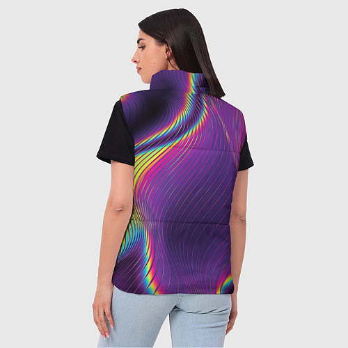 Женский жилет Неоновые волны линии / 3D-Черный – фото 4