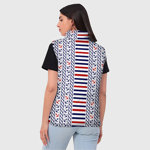 Женский жилет Полосатый морской орнамент с якорями / 3D-Черный – фото 4