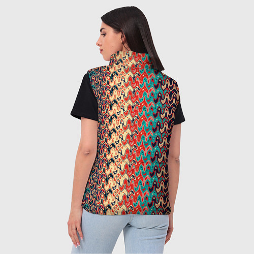 Женский жилет Красно-синий искажённые полосы узор / 3D-Черный – фото 4