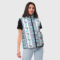 Женский жилет Морской орнамент с якорями и полосками, цвет: 3D-черный — фото 2