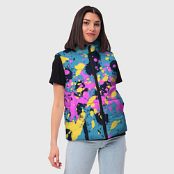 Женский жилет Брызги краски розовой желтой и темно синей, цвет: 3D-черный — фото 2