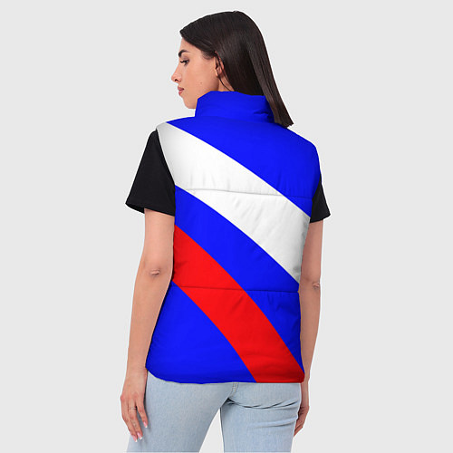 Женский жилет Герб России на фоне триколора синий / 3D-Красный – фото 4