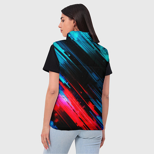 Женский жилет Синяя и красная краска на черном / 3D-Черный – фото 4