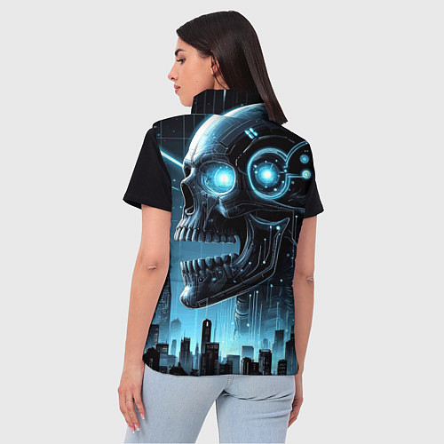 Женский жилет Cyberpunk skull - metropolis neon glow / 3D-Черный – фото 4