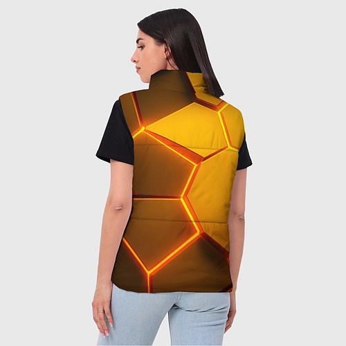Женский жилет Желтые неоновые соты - текстура / 3D-Черный – фото 4