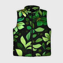 Женский жилет Чёрный с зелёными крупными цветами