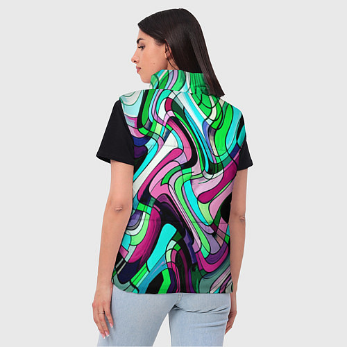 Женский жилет Зелёно-розовый искажённая абстракция / 3D-Черный – фото 4