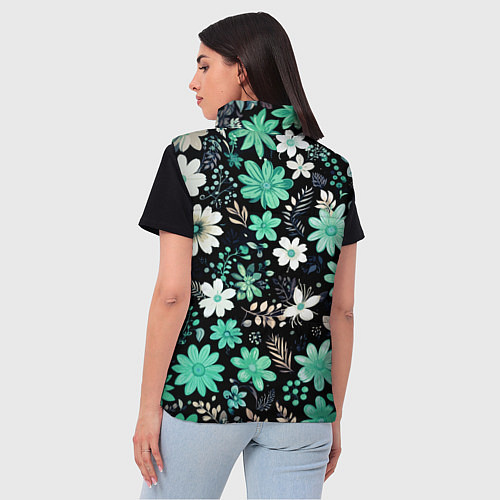 Женский жилет Чёрный в зелёный цветочек стилизованный / 3D-Черный – фото 4