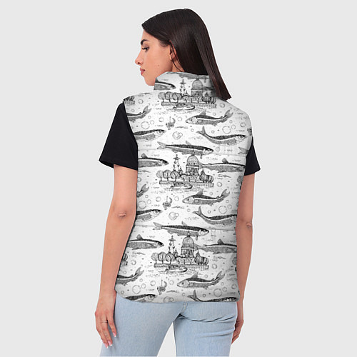 Женский жилет Корюшка и рыбалка в Питере паттерн / 3D-Черный – фото 4