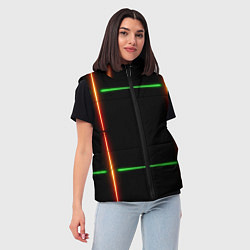 Женский жилет Color black green orange lines, цвет: 3D-черный — фото 2