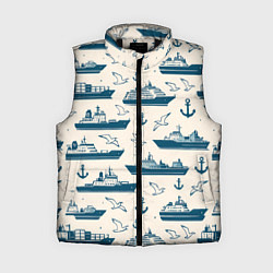 Женский жилет Морской паттерн из чаек, якорей и кораблей, цвет: 3D-черный