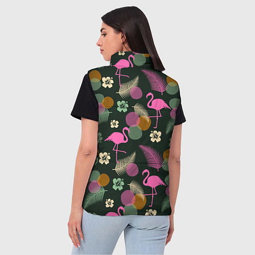 Женский жилет Фламинго и листья на темно-зеленом / 3D-Черный – фото 4