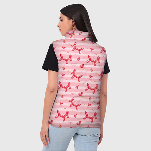 Женский жилет Красные шарики-собачки на розовых полосках / 3D-Красный – фото 4